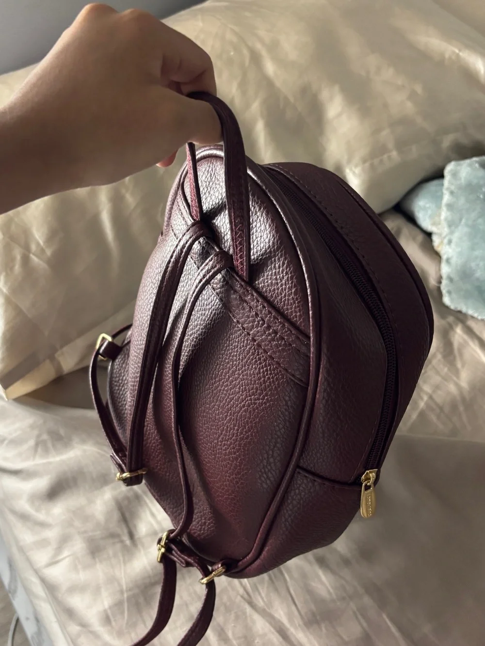 Mini Quilted Backpack - Burgundy